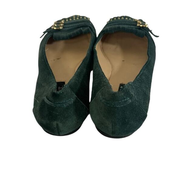 Shoemint Green Suede Gold Buckle Tassel Preppy Flats Size 6 - Picture 4 of 5